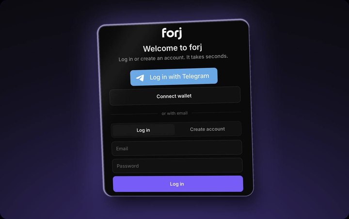 Log in with Telegram, wallet or email